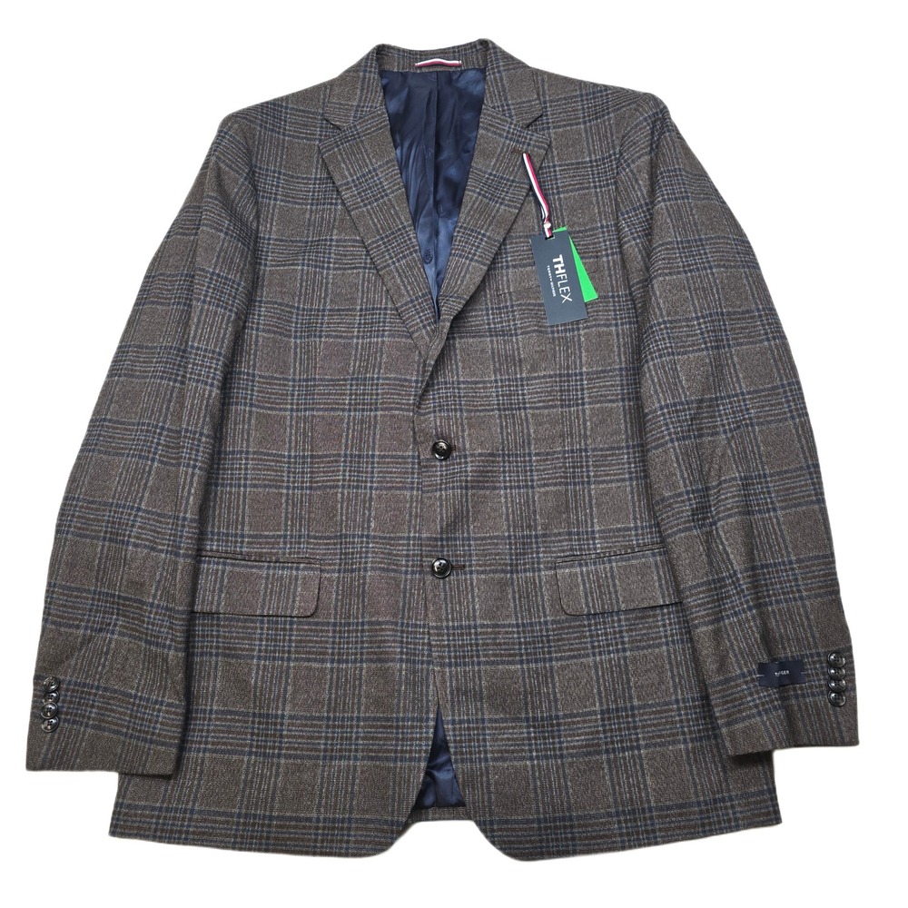 Tommy Hilfiger Conrad Sport‎ Coat Mens 44L Flex Blazer Brown Plaid Wool $295 NEW